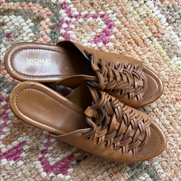 Michael Kors Tan Leather Platform Mules with Braided Lace-Up Detail - Picture 4 of 7